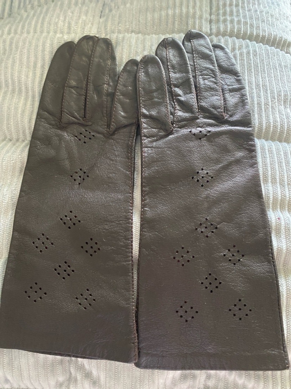 Men's Brown Leather Gloves - Classic Perforated Design